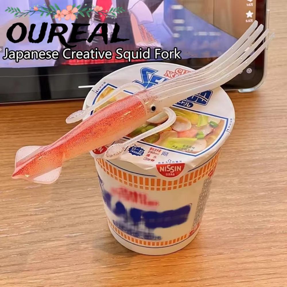 OUREAL Octopus Noodle Fork, 3-in-1 Squid-Shaped Food Picks,ตลกเครื่องมือทําอาหารแบบพกพาทนความร้อนบนโ