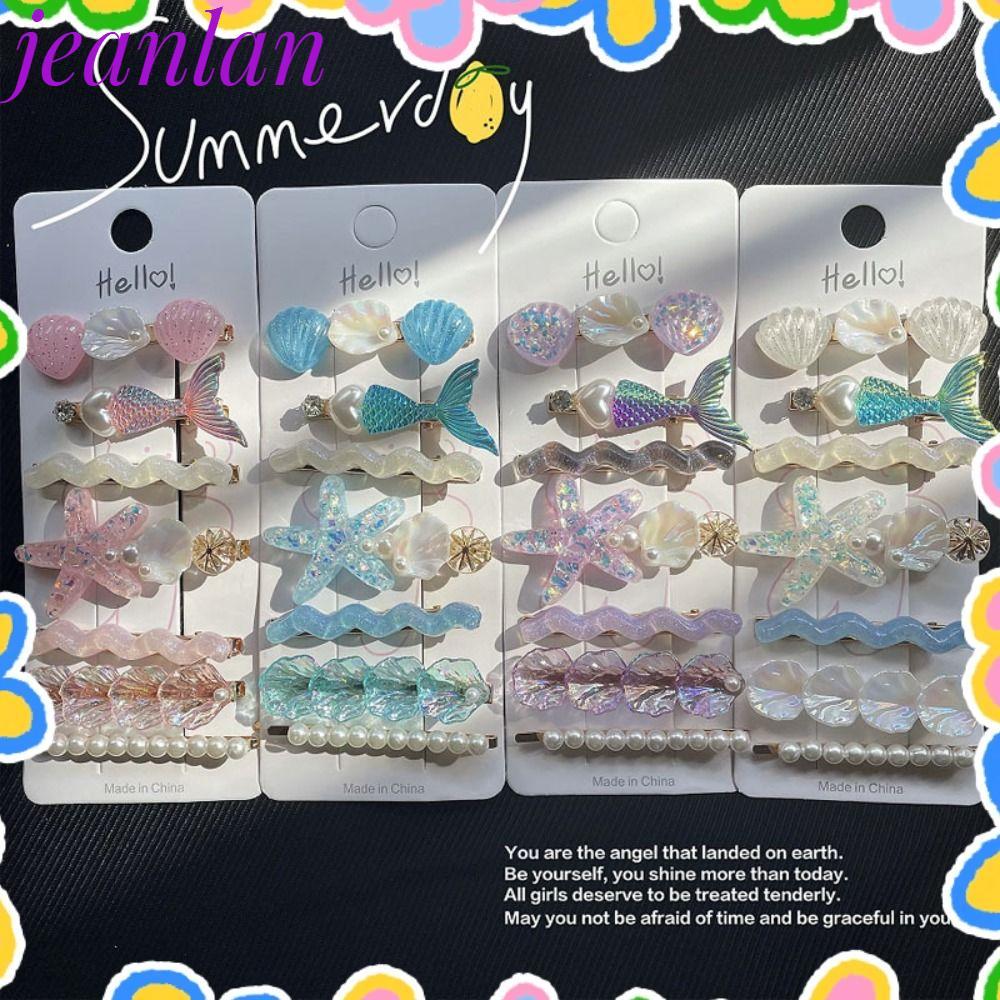 กิ๊บติดผม 5 ชิ้น ซีรีย์ Oceans ดีไซน์ลายปลาดาวและเปลือกหอยมุก สีม่วงและชมพู เหมาะสำหรับเด็กหญิง