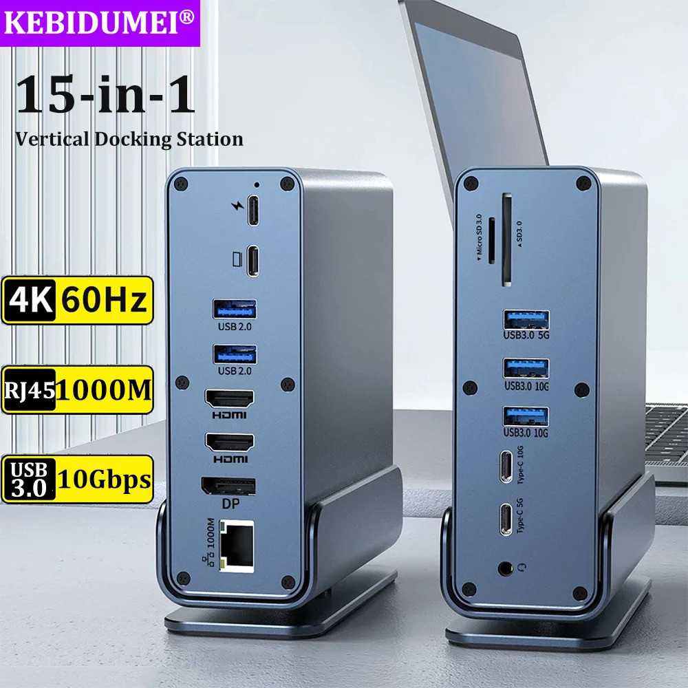 15 In 1 Usb C Docking Station Hdmi Dp 4k Hd แนวตั้ง Usb C Hub พร้อม Triple Monitor,rj45 1000m,usb 3.