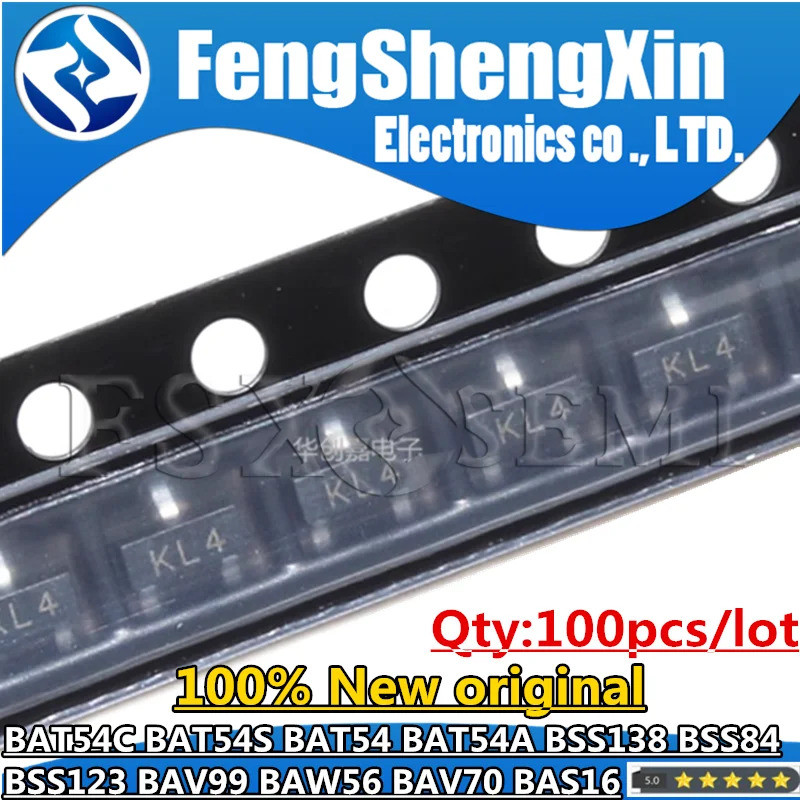 100 BAT54C KL3 BAT54S KL4 BAT54 KL1 BAT54A KL2 BSS138 J1 BSS84 PD BSS123 SA SOT BAV99 A7 BAW56 A1 BA