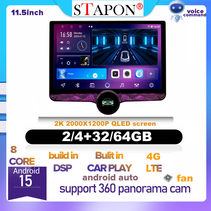 STAPON 11.5 นิ้ว 32 64GB QLED หน้าจอ 4G DSP AM FM carplay android auto 360panorama uis7862 รถ androi