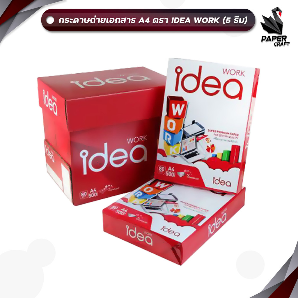 Idea Work (ไอเดียเวิค) กระดาษถ่ายเอกสาร กระดาษ ขนาด A4 หนา 80แกรม ( 5 รีม / ยกลัง )