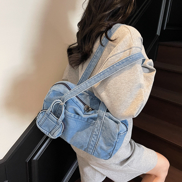 perota brand กระเป๋า cecelle กระเป๋าโบว์ลิ่งผ้ายีนส์ล้างเฉพาะเกาหลีกระเป๋าพร็อพกระเป๋าสะพายแบบพกพาสำ