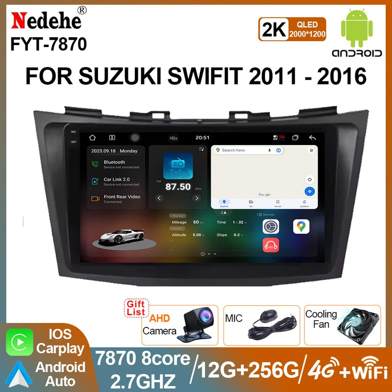 7870 2.7GHZ CPU Android Monitor สําหรับ Suzuki Swift 2012-2016 Carplay 2K QLED หน้าจอ 360 DSP DTS 4G