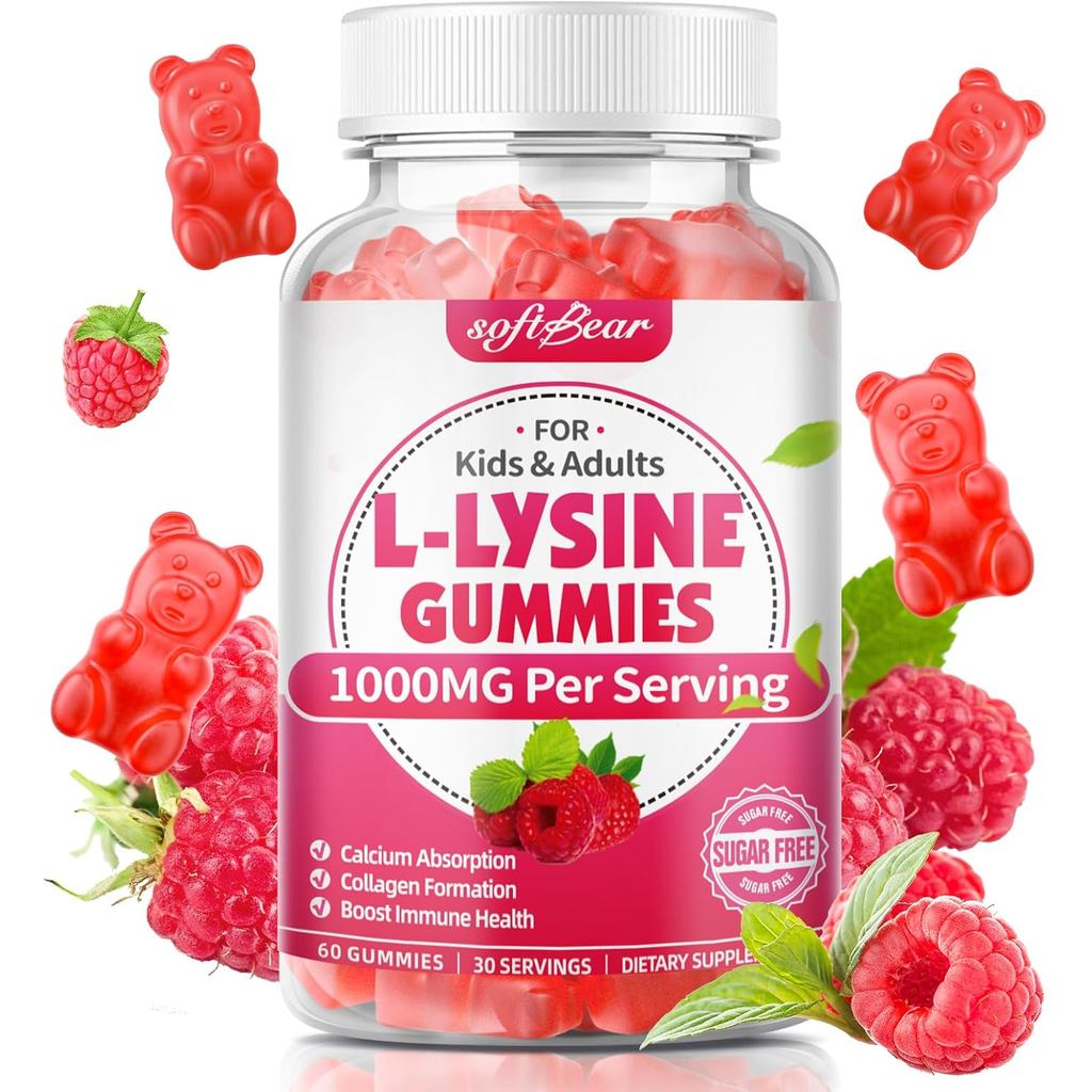 Softbear L-Lysine Gummies สําหรับผู้ใหญ่และเด็ก, L L Lysine 1000mg Chewable Lysine อาหารเสริมริมฝีปา