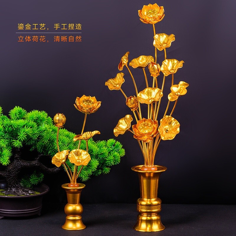 SG SELLER Buddha Offering Flower Alloy Lotus Aluminum Gilded Lotus Artificial Fake Flower Buddha Hal