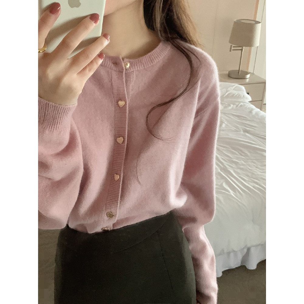 สีชมพูถักเสื้อสเวตเตอร์ถักผู้หญิงฤดูใบไม้ร่วงฤดูหนาวสไตล์อ่อนโยนเลียนแบบ Raccoon ขนแกะ High-End เสื้