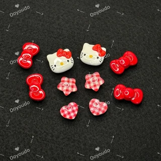 ชุดปุ่มแมวสีแดง KT สำหรับตกแต่งรองเท้าและของใช้ DIY แบบชิค!
