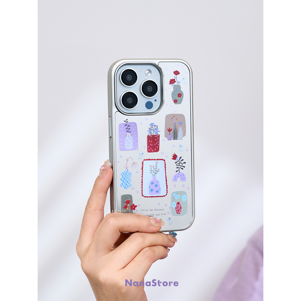 Nameless ดอกไม้ขนาดเล็กศิลปินแจกันแต่งหน้ากระจกเคสโทรศัพท์ Drop-Resistant สําหรับ iPhone 16 Promax 15 Promax 11 12 13 14plus 15plus 16e 16plus 15pro ราคา ถูกที่สุด ดีลบีเคเค แกลเลอรีภาพที่ 2