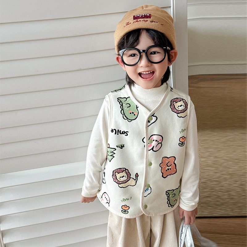 เสื้อกั๊กเด็กนุ่มลายการ์ตูน แขนกุดใส่สบาย ผ้านุ่มอุ่น สำหรับหน้าหนาว สไตล์น่ารัก