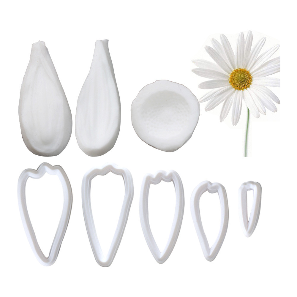 KAILAEN Daisy,Bellis perennis Fondant ดอกไม้แม่พิมพ์ใหม่รูปแบบ Hand Craft แม่พิมพ์ชุดกลีบ,ดอกไม้ Core Stamen,Pistil Veining Mold,Plastic Mold DIY Gum Paste ดอกไม้,Clay ดอกไม้แม่พิมพ์