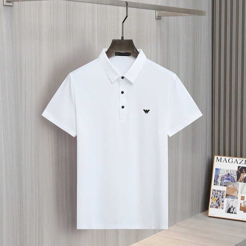 D9O5 Arma***i New breathable seamless polo Men's Shirt Casual Short Sleeve Solid Color with Turn-dow