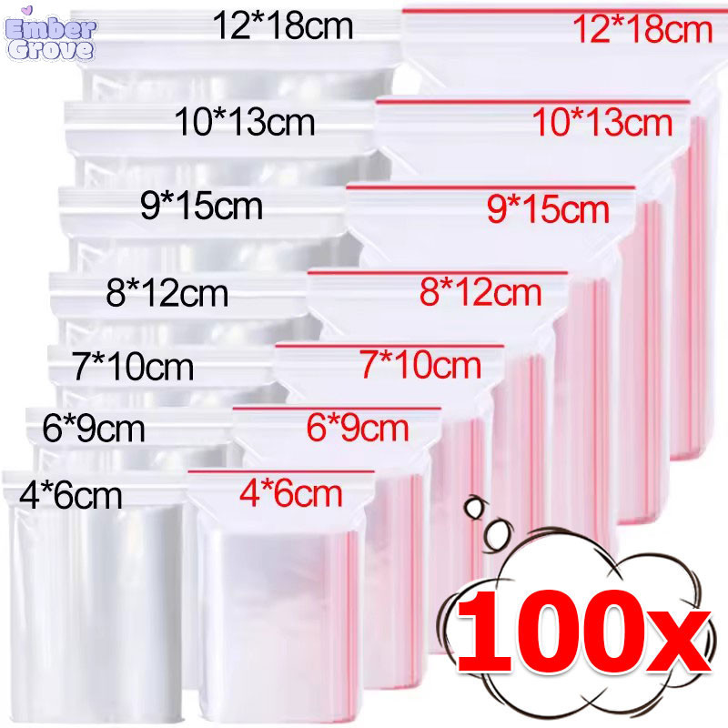 100 ชิ้น ถุงซิปล็อคพลาสติก / ถุงเก็บอาหารใสข้น / ถุงใส่เครื่องประดับลูกกวาด