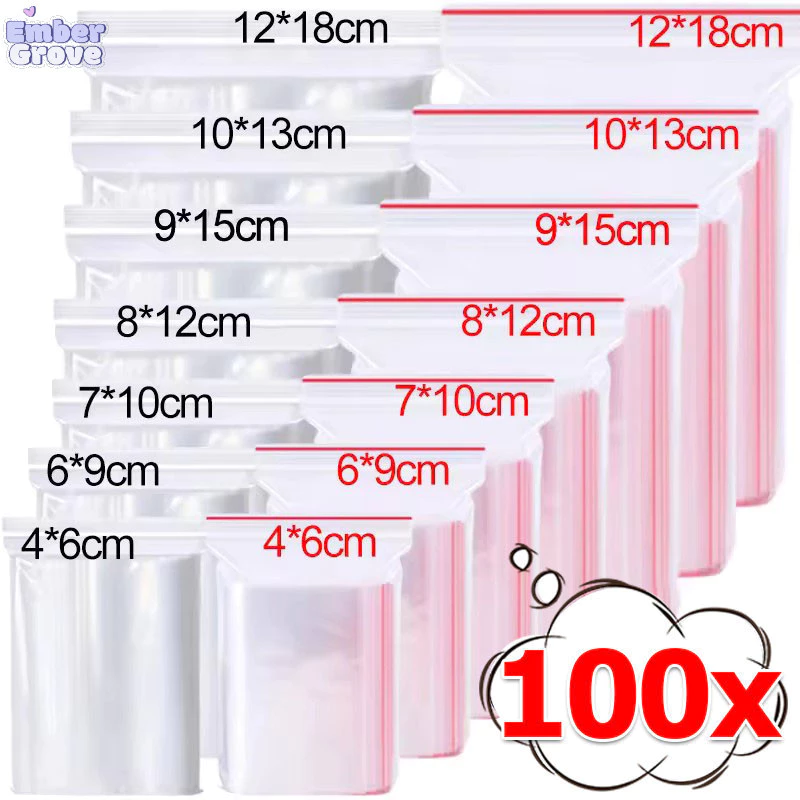 100 ชิ้น ถุงซิปล็อคพลาสติก / ถุงเก็บอาหารใสข้น / ถุงใส่เครื่องประดับลูกกวาด
