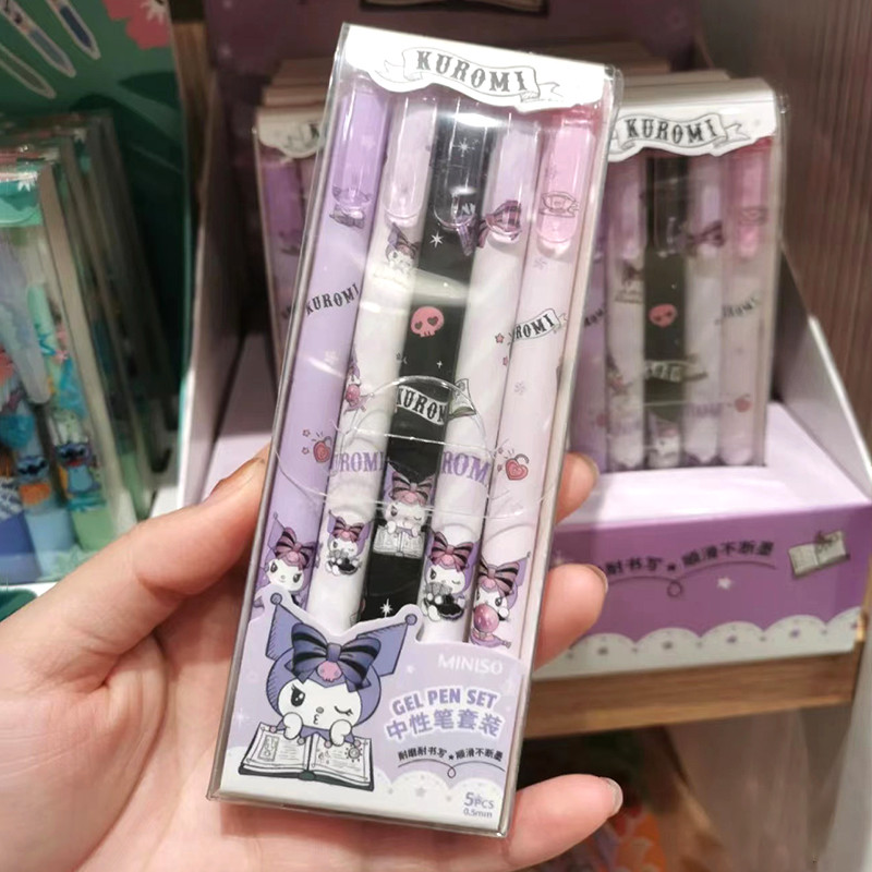 MINISO MINISO MINISO Sanrio Kuromi Kuromi ชุดปากกา 5 ชิ้น กดเจลปากกาลายเซ็น 0.5 มม.