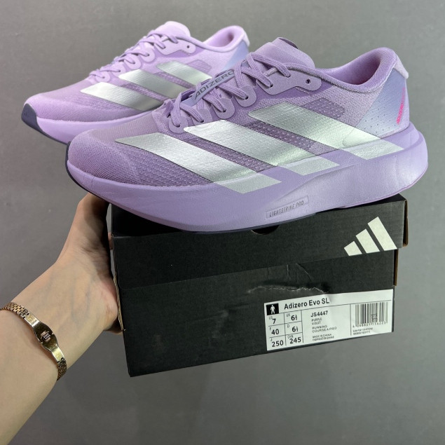 Adizero EVO SL รองเท้าวิ่งผู้ชายและผู้หญิงแผ่นคาร์บอน Adizero รองเท้ากีฬา JS4447