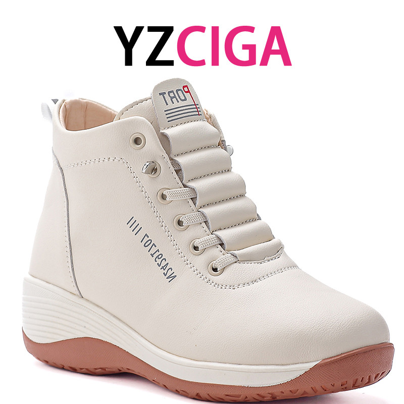 YZCIGA รองเท้าผ้าใบผู้หญิง High Top หนา-sole กันน้ำ สไตล์ chic