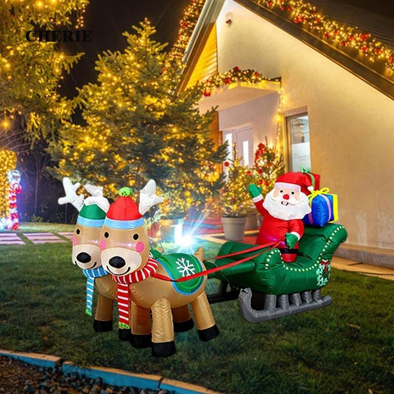 [Chery] คริสต์มาสเป่าลมตกแต่ง 2.4M น่ารักซานตาคลอสและเลื่อน Xmas Inflatable Decor สําหรับ Patio Plaz