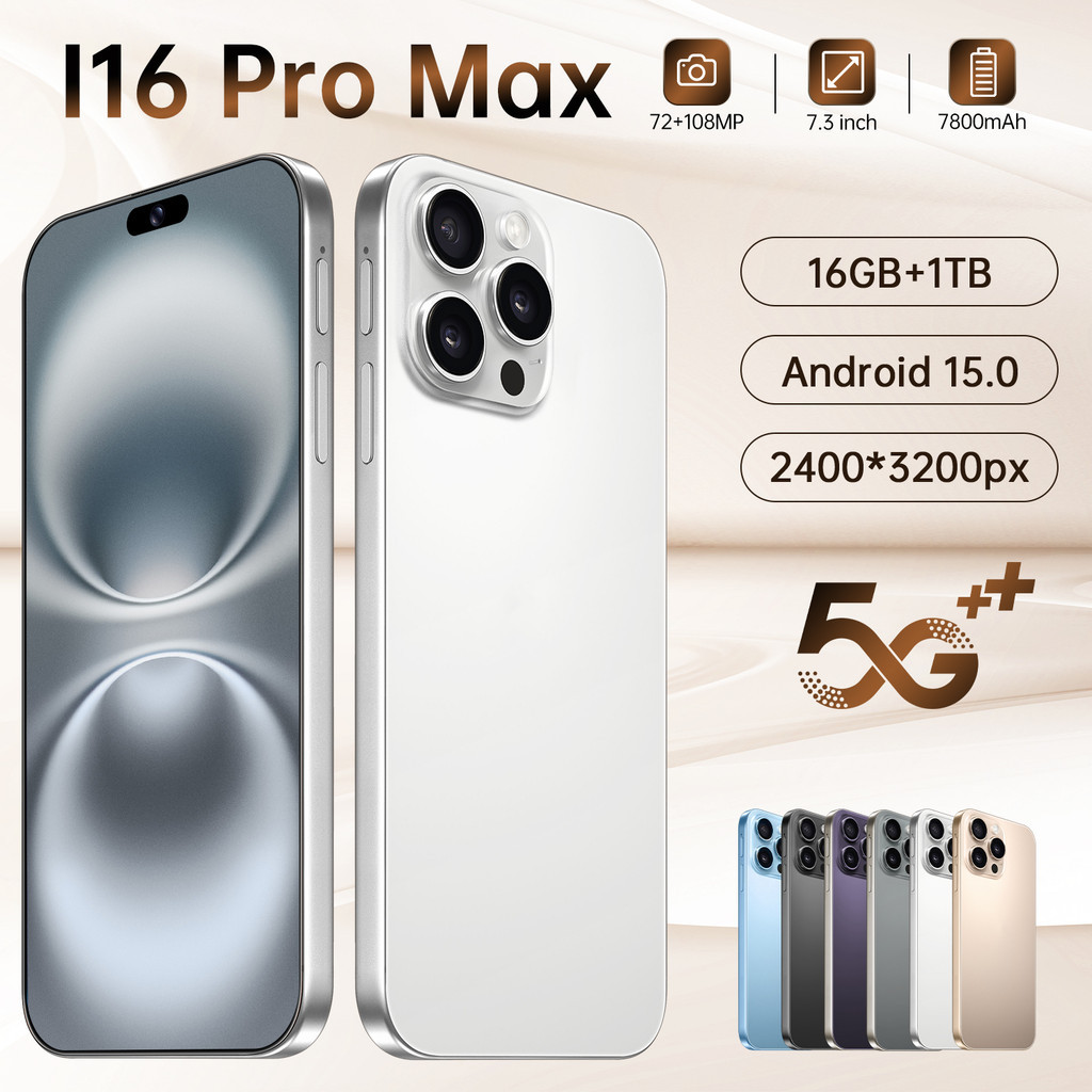 Global Version 2025 สไตล์ใหม่ i16 Pro Max 7.3 HD สมาร์ท Dual SIM 7800mAh ฟังก์ชั่นแบตเตอรี่