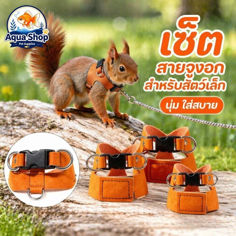 สายจูงสัตว์เล็ก สำหรับหนูแฮมสเตอร์ กระรอก เชือกจูงนุ่มเบา กันหลุด พกพาง่าย มีไซส์ S M L ชุด 3 ชิ้น