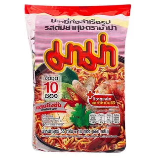 มาม่าบะหมี่กึ่งสำเร็จรูปรสต้มยำกุ้ง 55ก แพค 10 Mama Instant Noodles Shrimp Tom Yum Flavour 55g Pack 10 [8850987101205 ]
