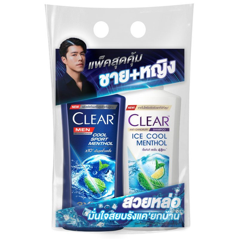เคลียร์แชมพูคูลสปอร์ตเมนทอลและไอซ์คูลเมนทอลน้ำเงินฟ้า 350มล. 1แถม1 ClearSH Sport&Ice 350ml 1Free1 [8851932466530 ]