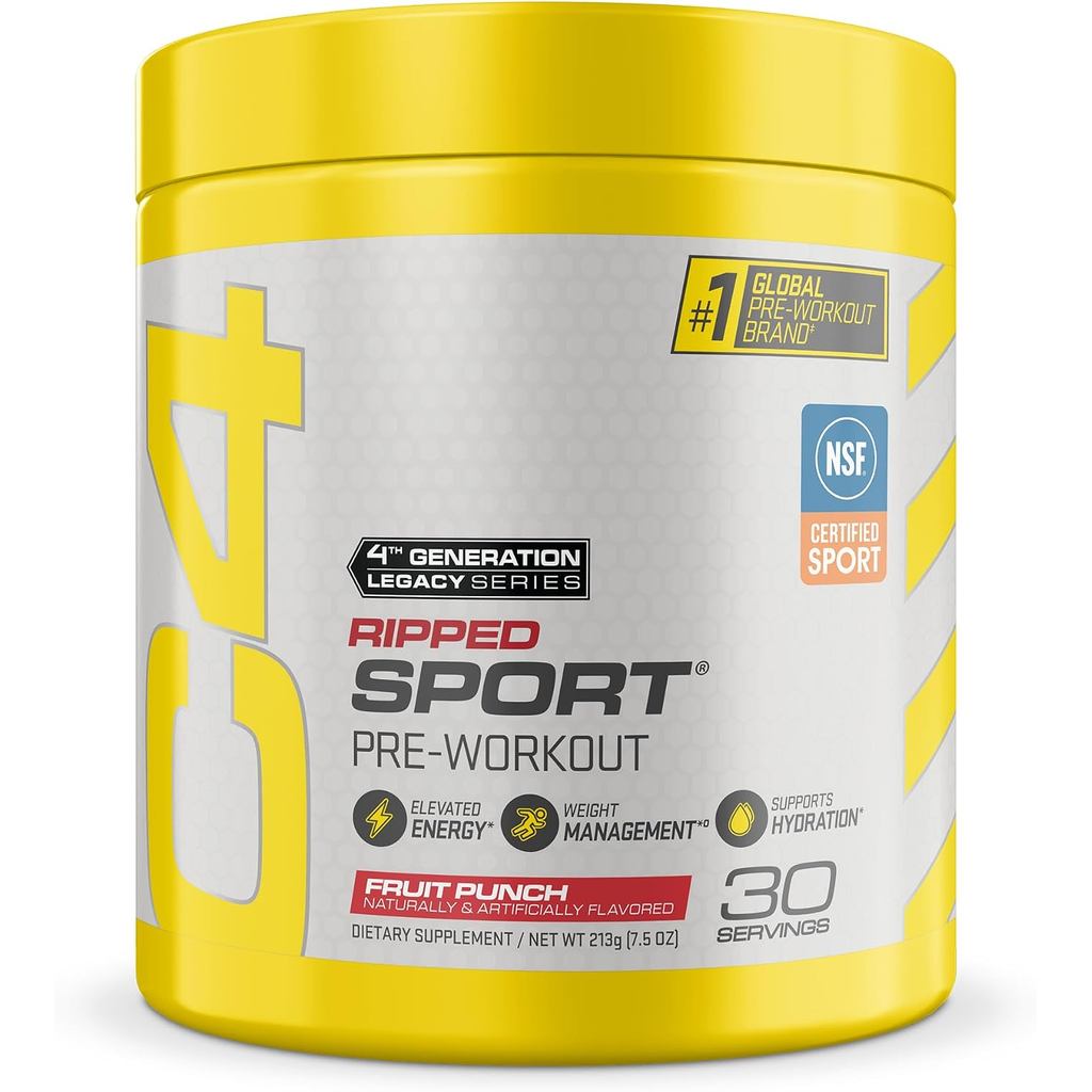 C4 Ripped Sport Pre Workout Powder Punch - NSF Certified for Sport + Zero Sugar Preworkout Energy pl
