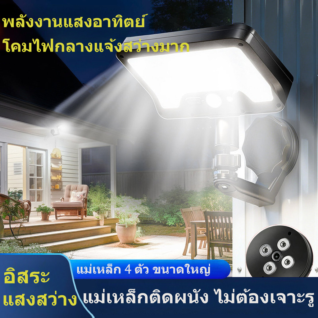 ไฟโซล่าเซลล์แม่เหล็กกลางแจ้ง สำหรับบ้านสวน กันน้ำ IP68 กำลัง 5000W มีเซนเซอร์ติดเองเมื่อคืนสว่างอัตโนมัติ
