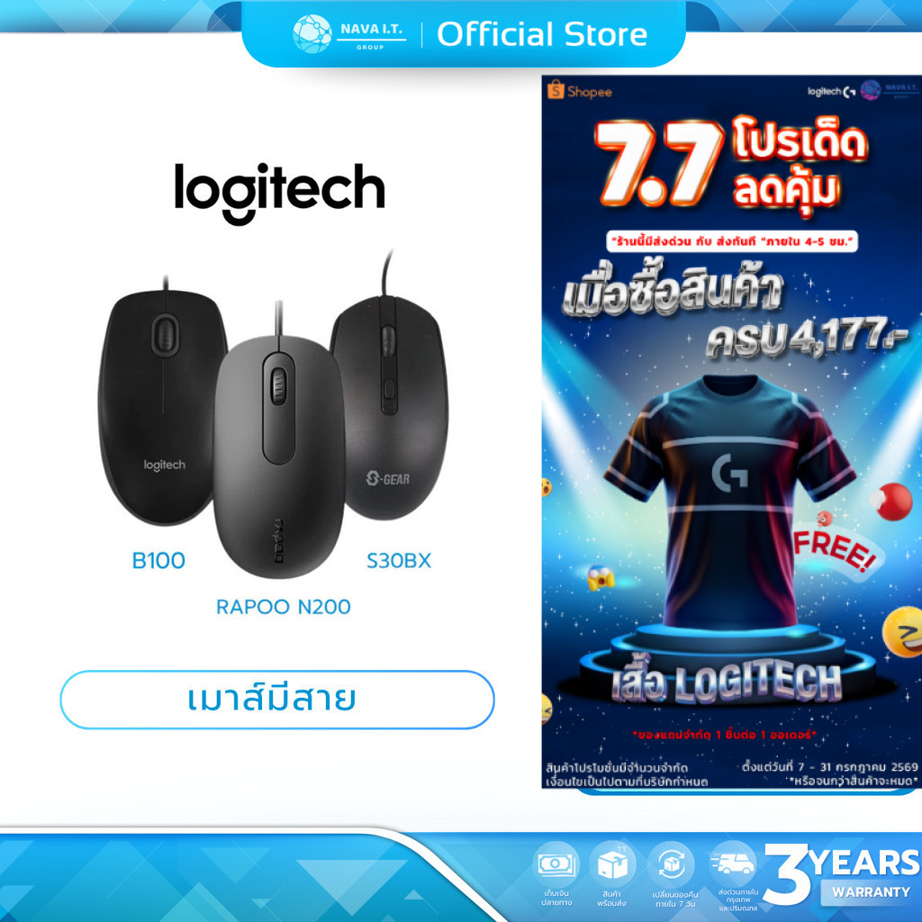 (มีส่งด่วน) LOGITECH B100 B170 SGEAR S30BX RAPOO N200 MOUSE รับประกัน1-3ปี