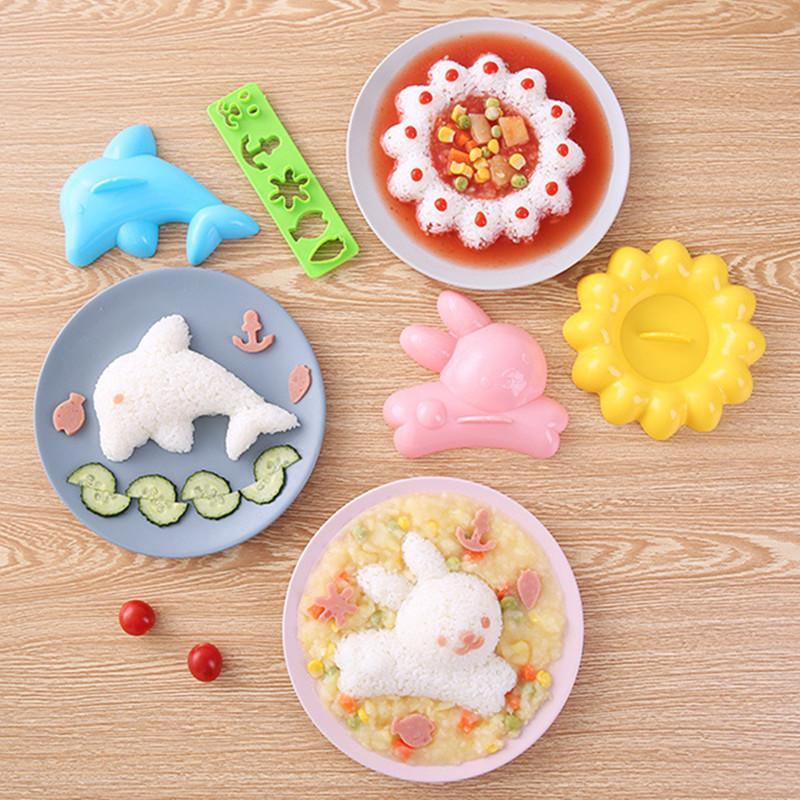 แม่พิมพ์ปั้นข้าวลายปลาโลมากระต่าย 4ชิ้น DIY อาหารสำหรับเด็ก พร้อมส่งไทย