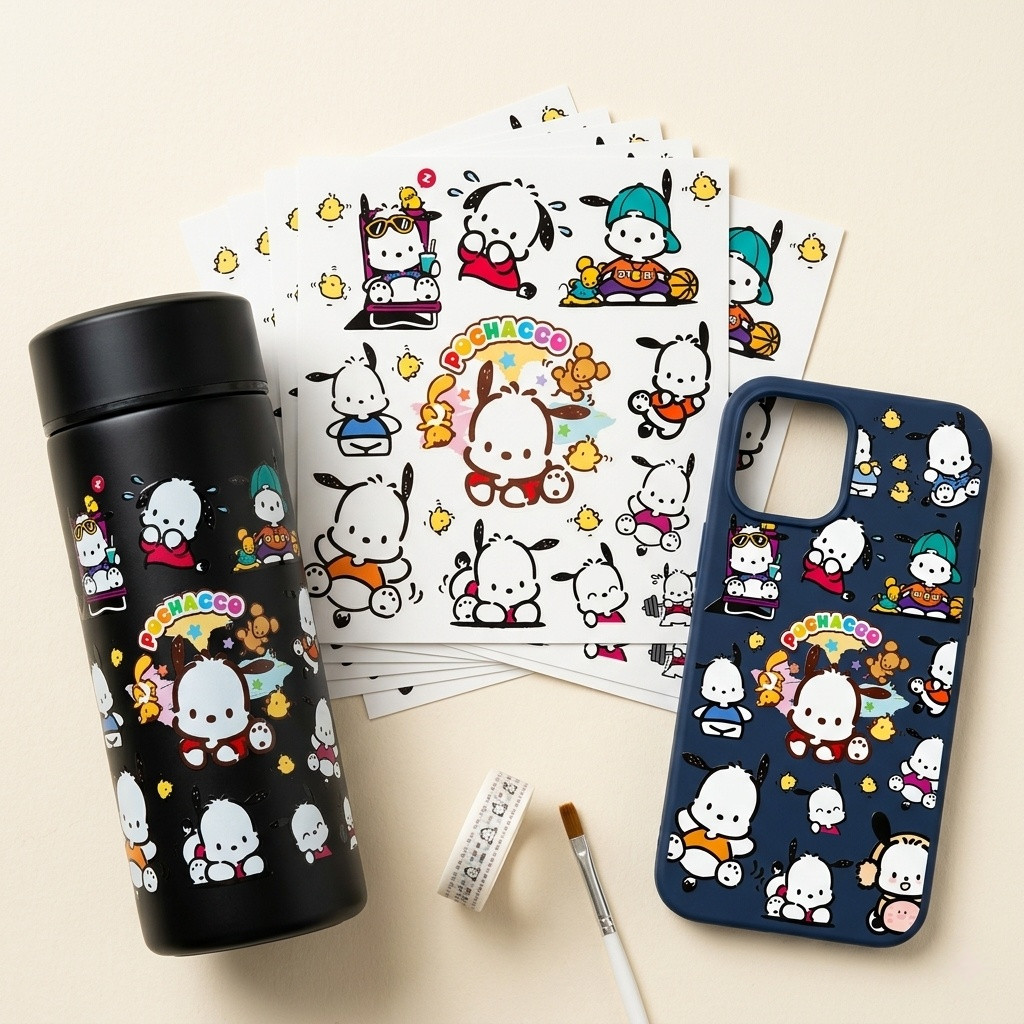 Sanrio Pochacco การ์ตูนน่ารัก UV DTF สติ๊กเกอร์กันน้ํา Transfer Decal พร้อมพื้นผิวคริสตัล