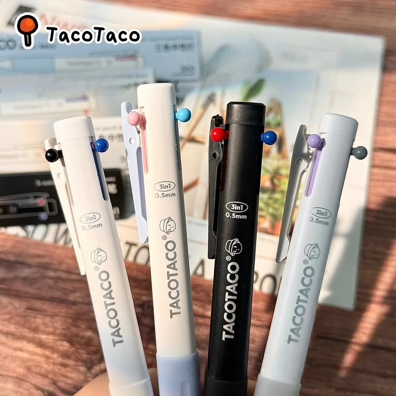 ปากกาเจลหด ต่อสู้ 3 ใน 1 3 สีสีดําสีแดงหมึกสีฟ้าน่ารัก เรียบง่าย การเขียนเรียบนักเรียนโรงเรียนเครื่องเขียน