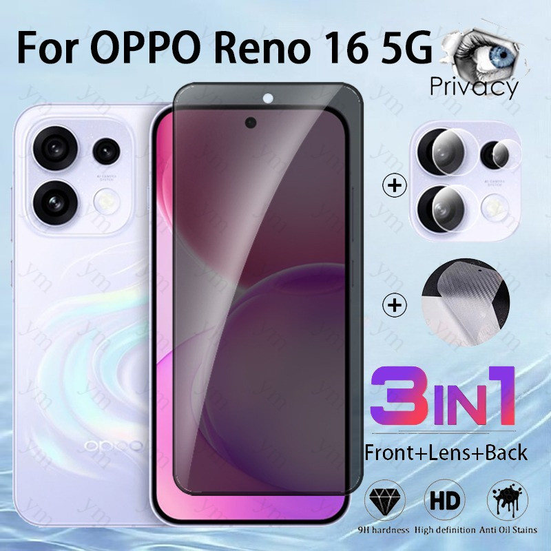 3 in 1 OPPO Reno 16 5G 9D Anti-peeping กระจกนิรภัยป้องกันหน้าจอสําหรับ OPPO Reno 14 15 16 A6 A6K A6S