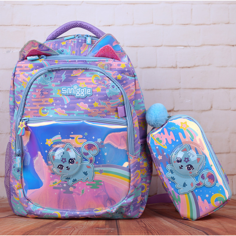 พร้อมสต็อก ออสเตรเลีย smiggle เครื่องเขียน Space Cat กระเป๋าเป้สะพายหลังนักเรียน Burden-Reduction Sc