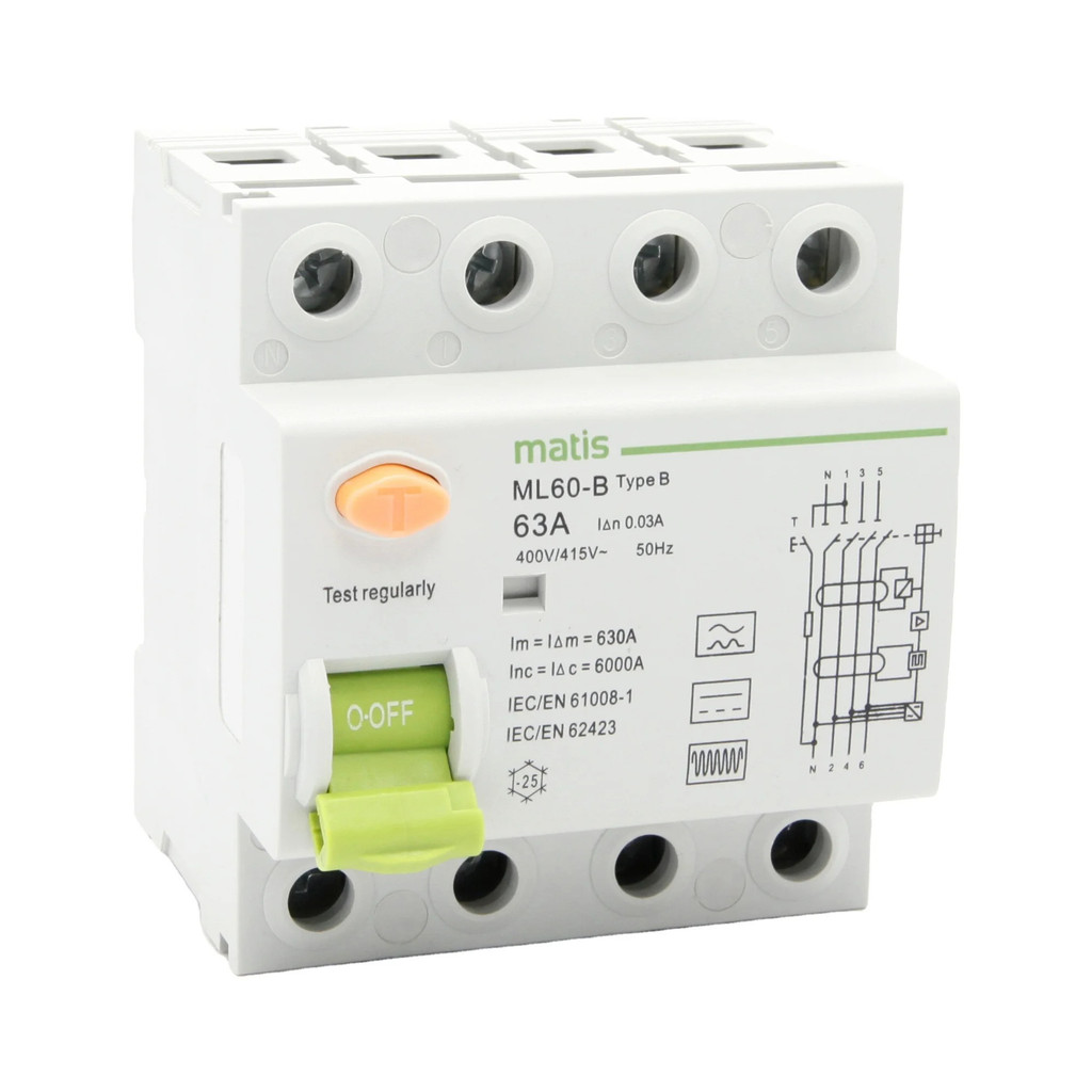 ใหม่และต้นฉบับ Matismart Type B Rcd 4 Pole 30ma 63A ML60-B 400/415V Circuit Breaker Type B RCD RCCB 