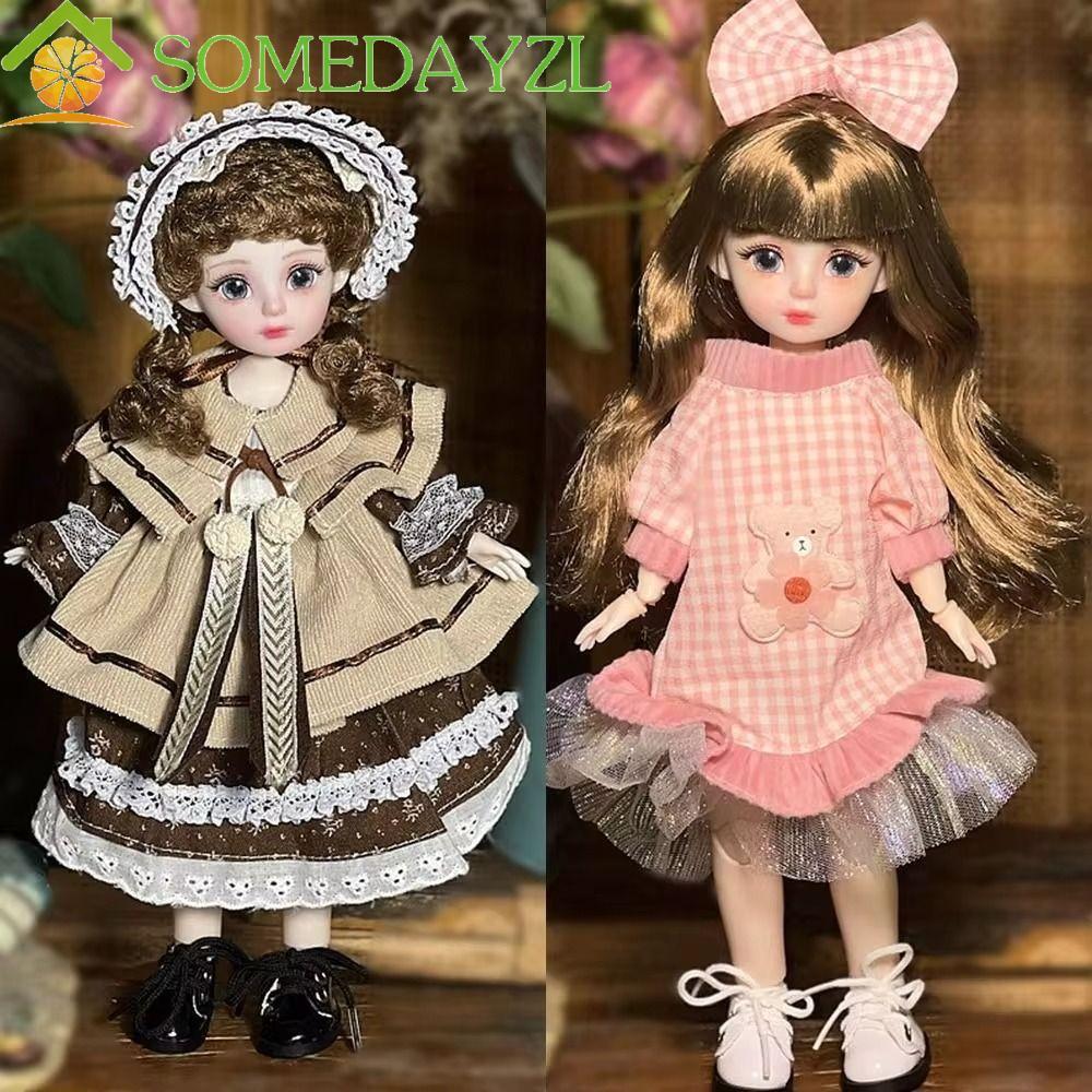 SOMEDAYZL 1 ชุด 30 ซม. Bjd พร้อมเสื้อผ้า, 1/6 SD ผมยาวเจ้าหญิงแต่งตัวตุ๊กตา BJD, ตุ๊กตาเด็กดึงดูดตาด้วยวิกผม Make Up อะนิเมะเจ้าหญิงแต่งหน้า Ball ตุ๊กตาร่วมทารก