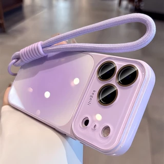 Glossy Halo staining Case + Lanyardไล่ระดับสีหน้าต่างขนาดใหญ่สําหรับiPhone 12 13 14 15 16 17 Pro Maxกรณี15PROMAXล้อมรอบอย่างเต็มที่Anti-Fallกันกระแทกปกหลังขอบนุ่ม