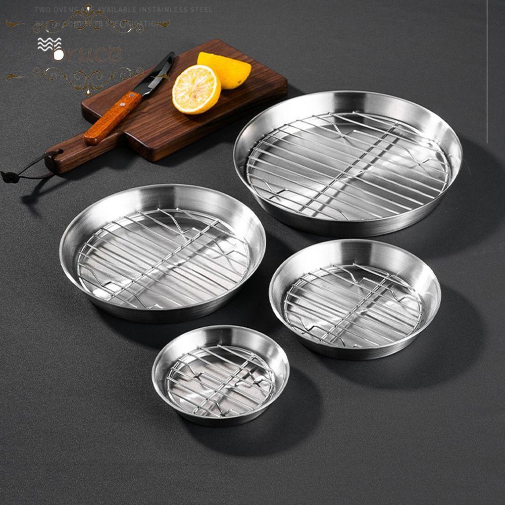 BRUCE Circular Drain Pan, 304 สแตนเลสตาข่ายสูง Air Fryer ถาดอบ,รอบเกรดอาหารไม่ติดทนความร้อนนึ่ง Cooling Racks ห้องครัว