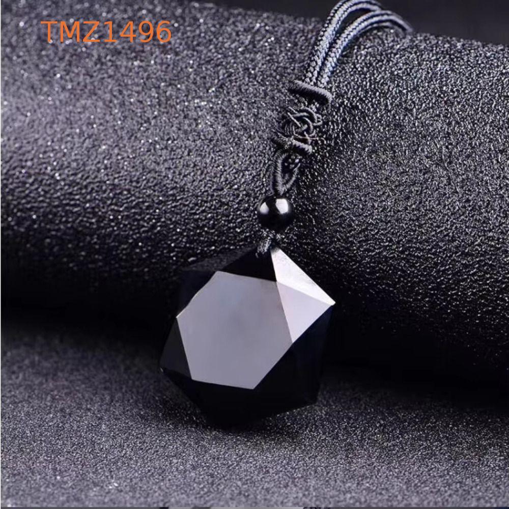 TMZ1496 สร้อยคอ Obsidian, Lucky Love เชือกถัก Hexagram จี้, แฟชั่นสีดํา Amulet จี้ Star Stone สร้อยค