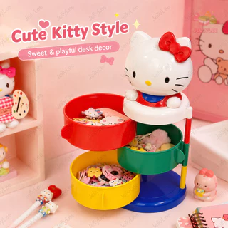 🚀 ส่งจากไทย 💨 Hello Kitty กล่องเก็บของ 3 ชั้น หมุนได้ 360° ชั้นวางเครื่องประดับ ของจุกจิก ดีไซน์น่ารัก แต่งโต๊ะ พร้อมส่ง