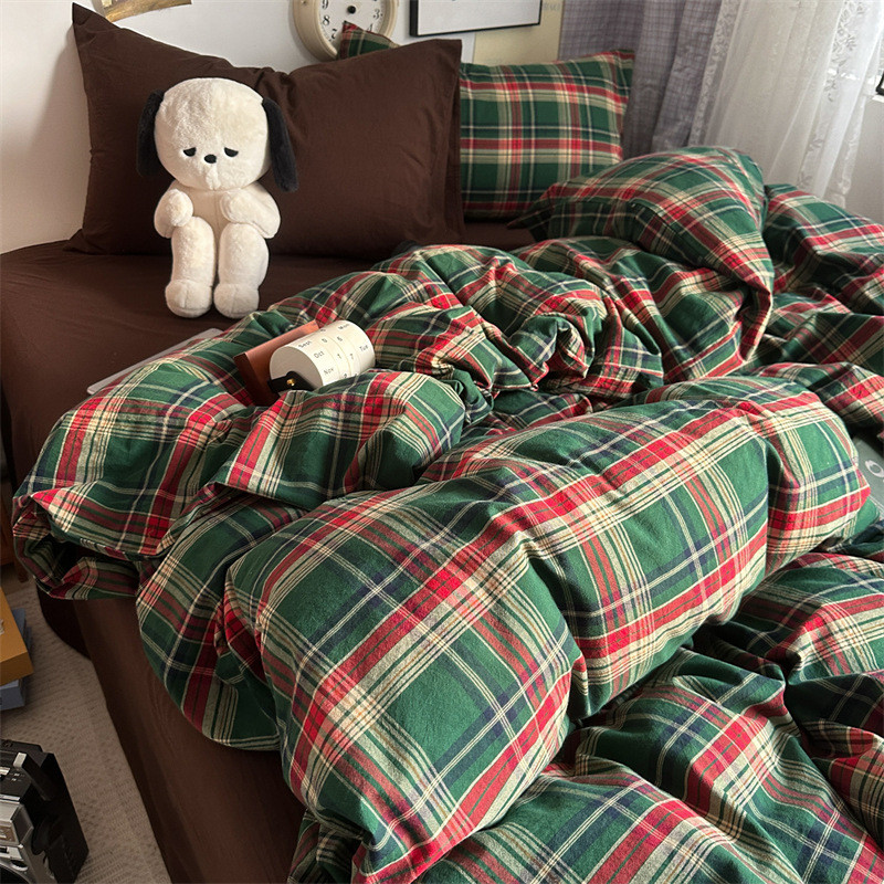 All-cotton washed cotton duvet cover, single piece, vintage style, Scottish medieval plaid duvet cov