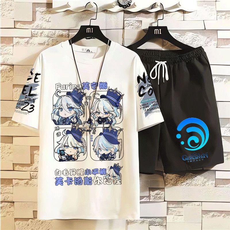 ★Genshin Impact★Furina&Scraampie เสื้อยืดแขนสั้นนักเรียน 夏季清凉