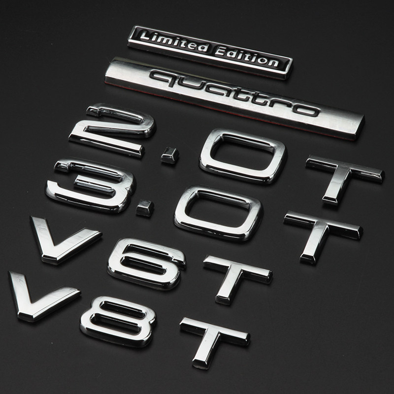 เหมาะสําหรับโลโก้รถ Audi A4A6Q3Q7A8L ขับเคลื่อนสี่ล้อ V6T สติกเกอร์รถ Q5 ด้านหลัง V8T โลโก้หางโลโก้ค