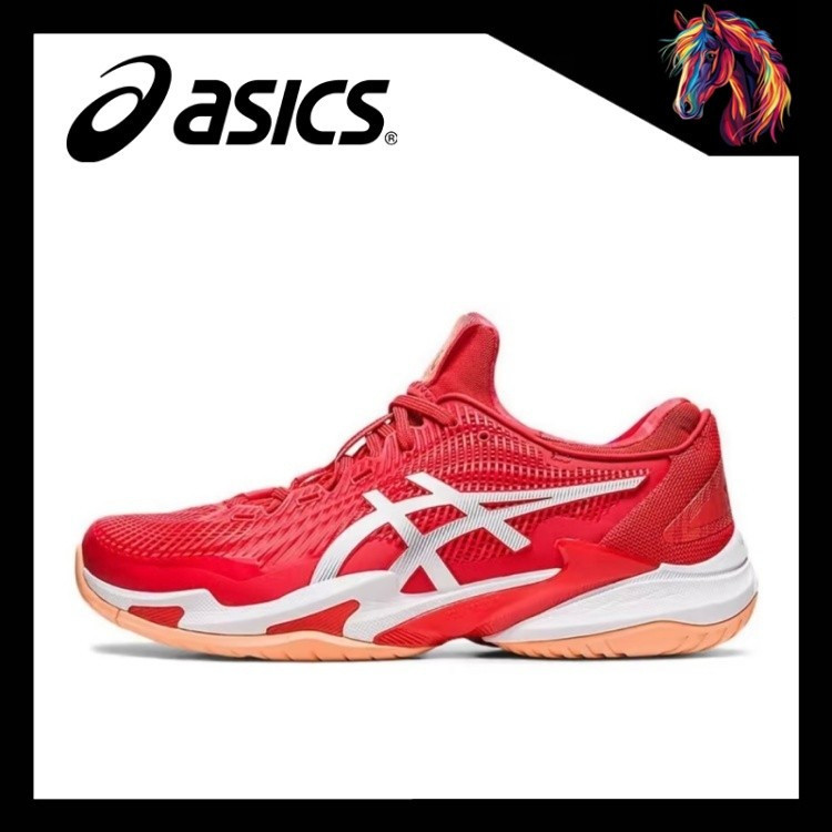 ASICS Court FF 3 พ.ย.รองเท้าผ้าใบต่ําสําหรับทั้งชายและหญิงรองเท้าเทนนิสสีขาวสีแดงตัดต่ํา