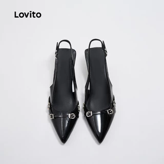 Lovito รองเท้าส้นสูงแบบเรียบหรูสำหรับใส่ทำงาน สไตล์เกาหลี ปลายแหลม สีเงิน สวยงามมาก เหมาะสำหรับงานปาร์ตี้/งานแต่งงาน เข้าชุดกับกระโปรง LFA45040