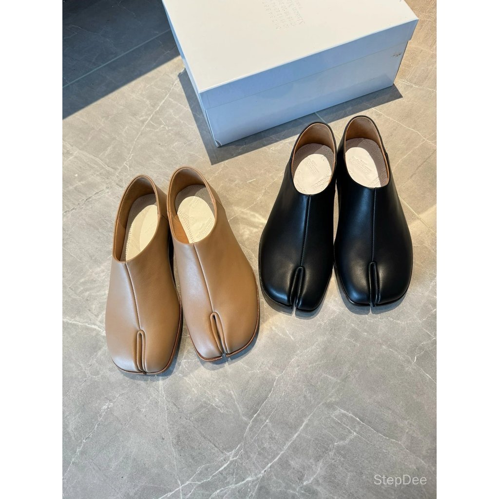 [คุณภาพชั้นนํา] MM6tabi Deep Mouth Split Toe Shoes Heel Shoes Womens Black Nude Flat Shoes