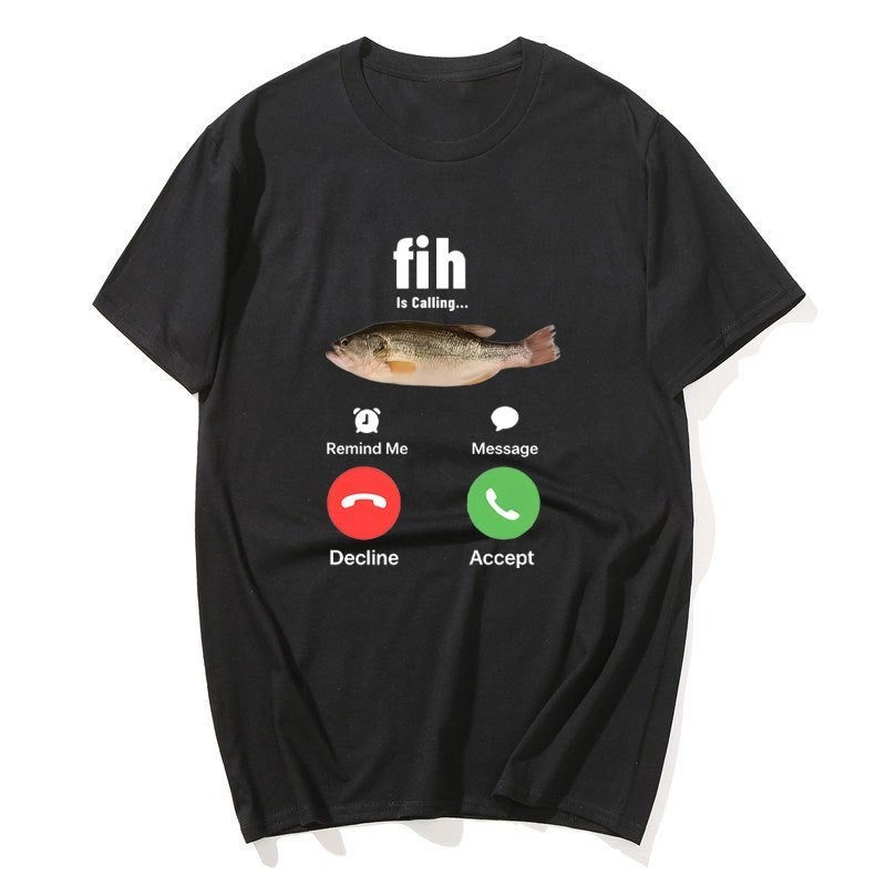 ที่น่าสนใจ "Fih Is Calling" Memeเสื้อยืดอารมณ์ขันแฟชั่นผู้หญิงเสื้อยืดคุณภาพสูง, ขนาดผ้าฝ้ายลําลองแข