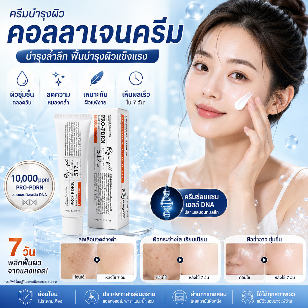 ครีมบำรุงผิว คอลลาเจนครีม ฟื้นฟูผิวอย่างรวดเร็ว เติมความชุ่มชื้น สำหรับผิวแพ้ง่าย