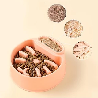 พร้อมส่ง ชามลดการกินเร็ว ชามอาหารสัตว์เลี้ยง ชามอาหารแมว วัสดุพลาสติกPP มีช่องแยกอาหารเปียก COD