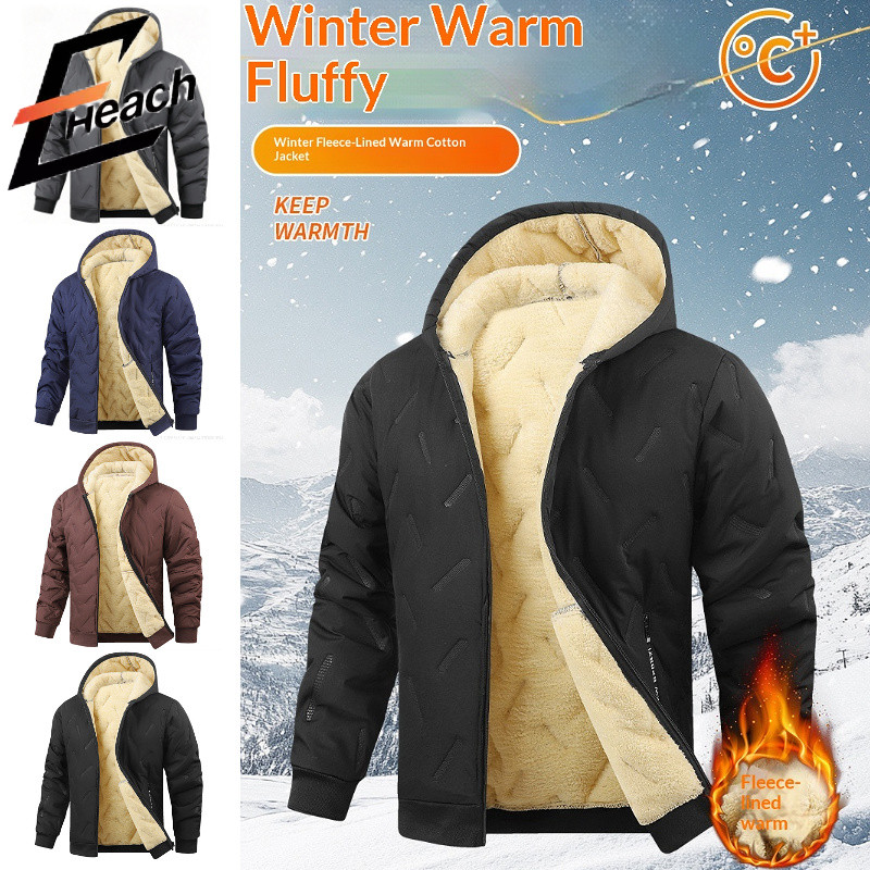 Ocshean เสื้อแจ็คเก็ตผ้าฝ้ายขนสัตว์สําหรับผู้ชายหนาขนสัตว์สําหรับผู้สูงอายุวัยกลางคนเพื่อให้อบอุ่น